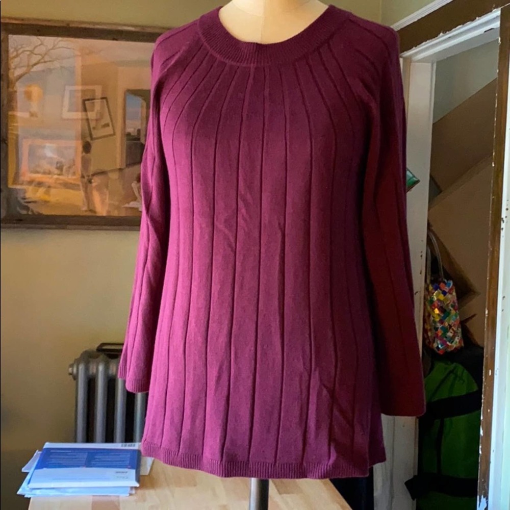 ** 3/$5** Loft, NWT, Crewneck ribbed  Maroon sweater with 3/4 bell sleeves